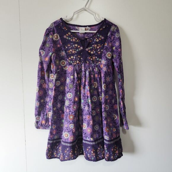 The Children’s Place Girls Purple Floral Long Sleeve Dress Boho Size 6X/7 - Picture 1 of 6